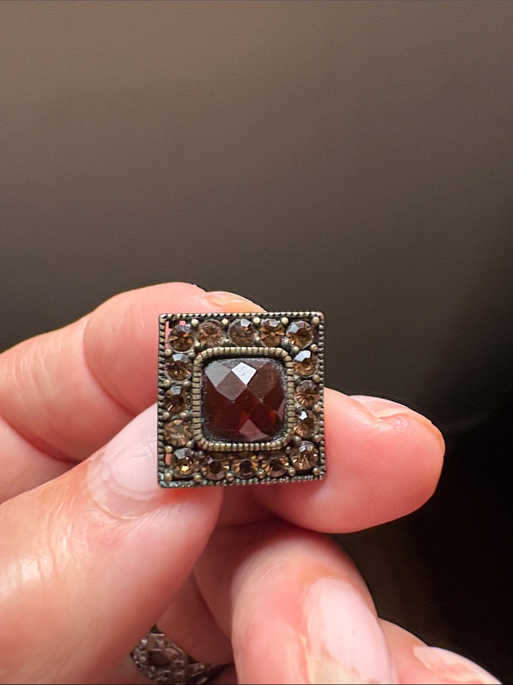 Vintage-Inspired Square Brown Crystal Clip-OnEarrings